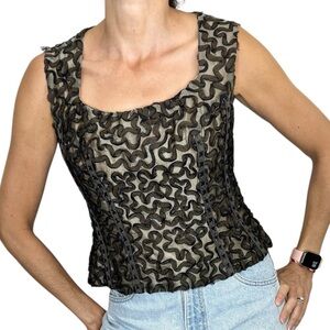Vintage 90s Petrovitch & Robinson Paris 100% silk black brown tan bustier top 42